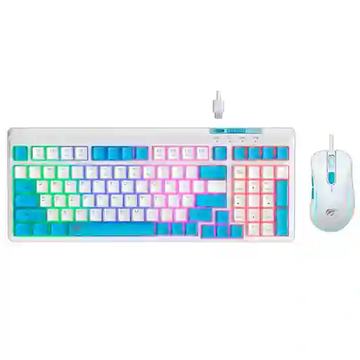 Combo Teclado Y Mouse Gamer Havit Kb891cm Blanco Y Azul Rgb
