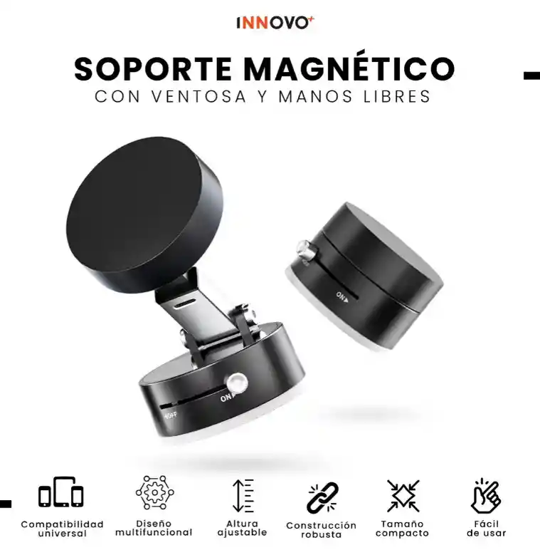 Soporte Holder Multifuncional Magnético Universal Con Ventosa Para Celulares Y Tablets Negro