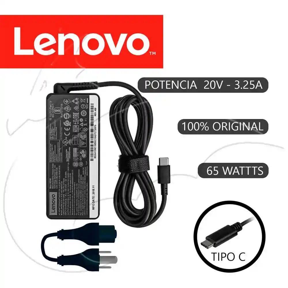 Cargador Para Portátil Lenovo Tipo C 20v 3.25a Premium