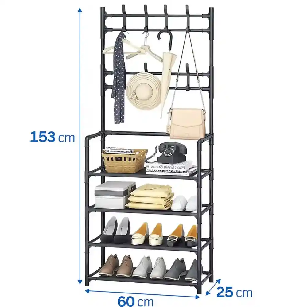 Zapatero Perchero Organizador De Ropa 4 Niveles Multifuncional 153x60x25