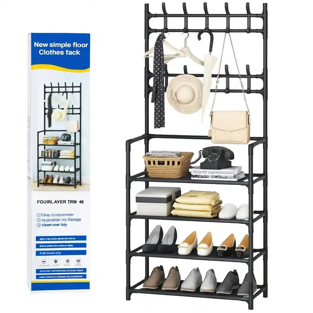 Zapatero Perchero Organizador De Ropa 4 Niveles Multifuncional 153x60x25