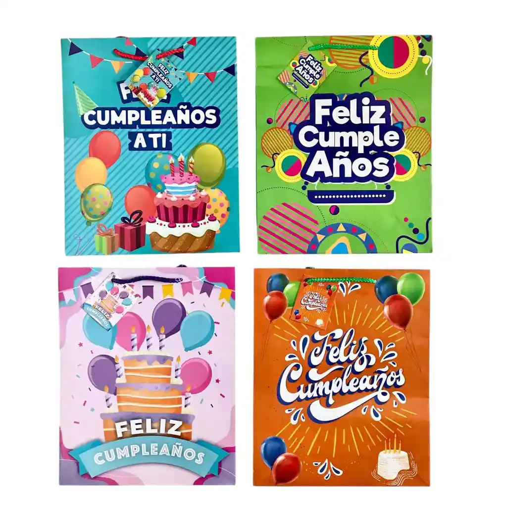 Bolsa De Regalo Feliz Cumpleaños Talla L 32x26 Cm Diseños Surtidos Primavera