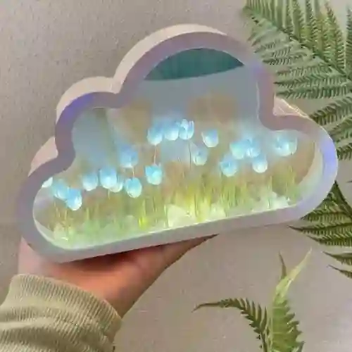 Lámpara Noche Flor Tulipanes Nube Con Espejo Romántica Estructura Blanco Pantalla Agua