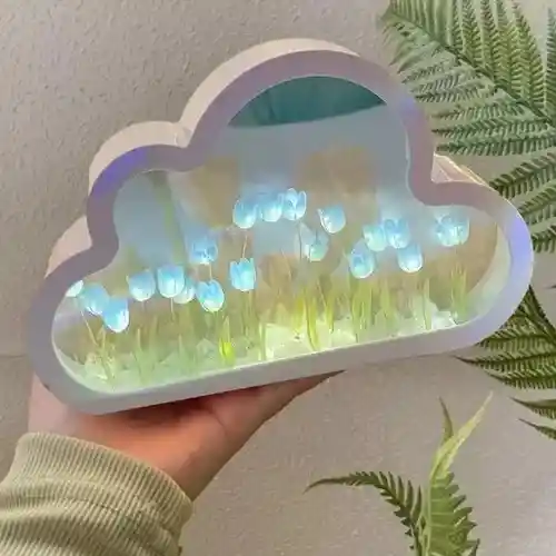 Lámpara Noche Flor Tulipanes Nube Con Espejo Romántica Estructura Blanco Pantalla Agua