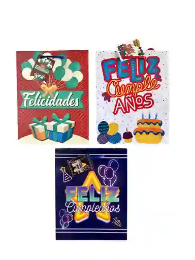 Bolsa De Regalo Feliz Cumpleaños Talla M 23x18cm Diseños Surtidos Primavera