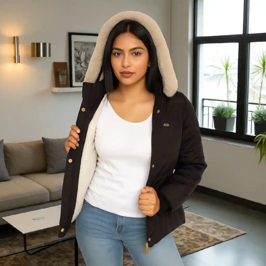 Chaqueta Para Mujer Con Capucha E Interior En Tela Ovejera Wendy Negro Talla Xl