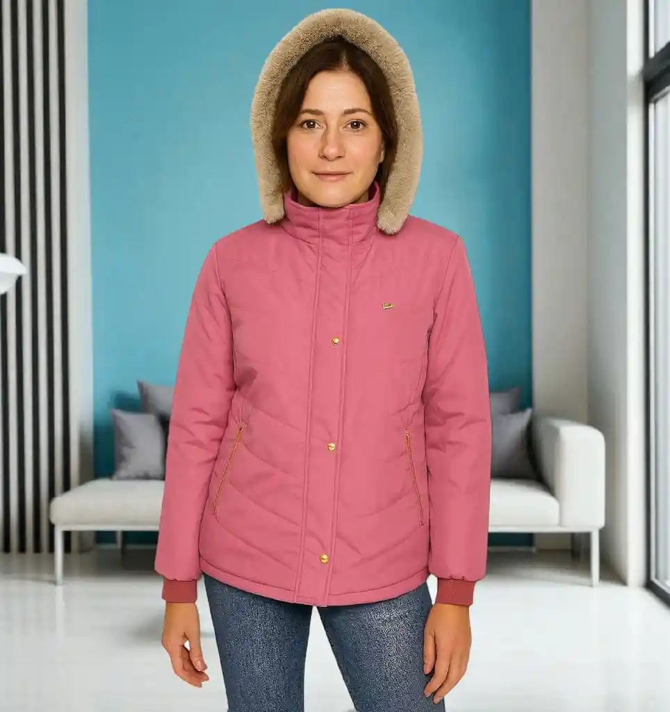 Chaqueta Para Mujer Con Capucha E Interior En Tela Ovejera Wendy Rosada Talla L