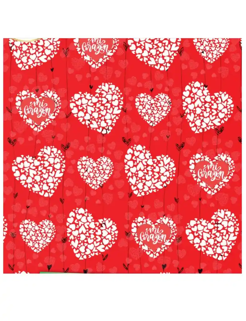 Papel De Regalo Rojo Con Corazones Blancos X 2 Unidades 48 X 68 Cm Amor Y Amistad Aniversario