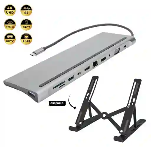 Multipuertos Hub 11 En 1 Innovo+ Con Soporte Plegable Para Laptop Portatil