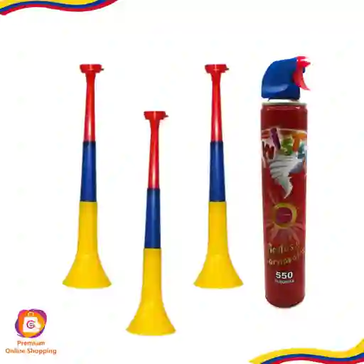 Combo Futbolero Con 3 Vuvuzelas Pequeña Y Espumas De 600