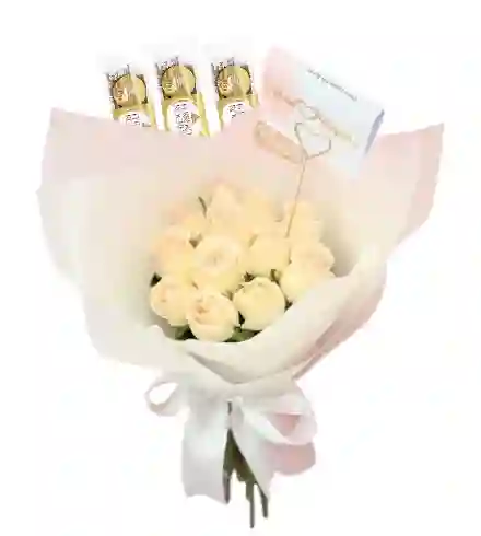 Ramo O Bouquet Redondo De 12 Rosas Blancas Con Chocolates