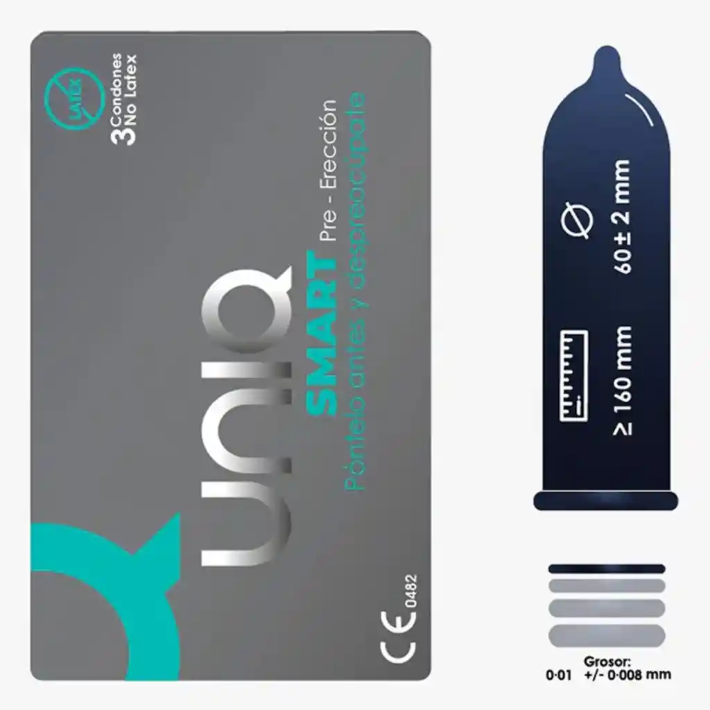 Condón Uniq Smart Pre Erección X 3 Unidades (sin Latex)