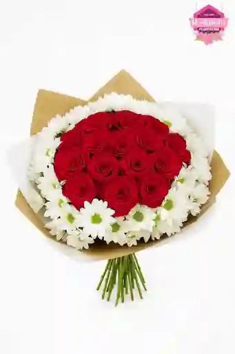 Bouquet De Rosas Rojas Con Margaritas Blancas