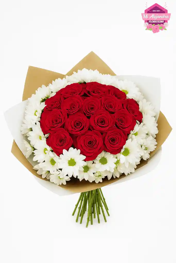 Bouquet De Rosas Rojas Con Margaritas Blancas
