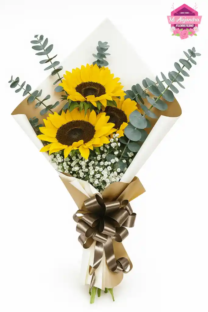 Bouquet De Girasoles Con Eucalipto