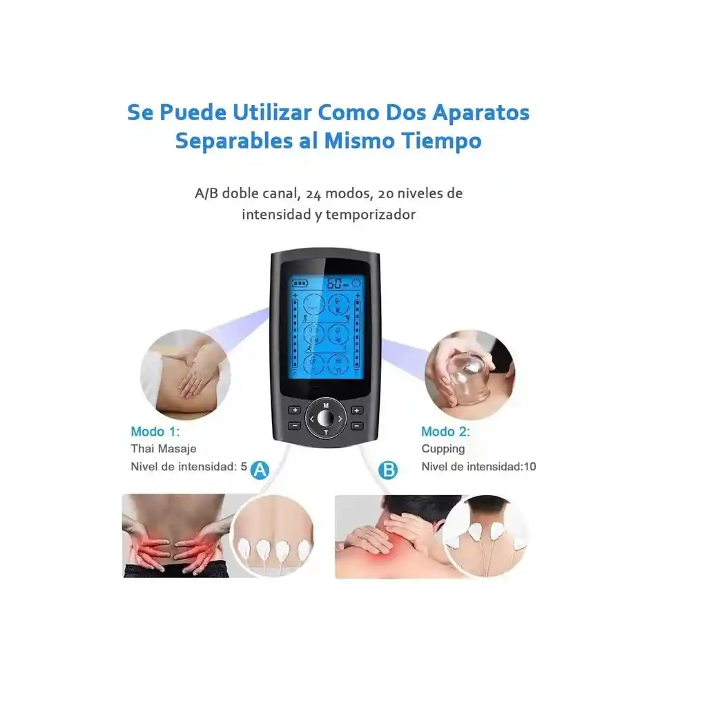 Electroestimulador Recargable Tens Ems 24 Modos 8 Pads Negro