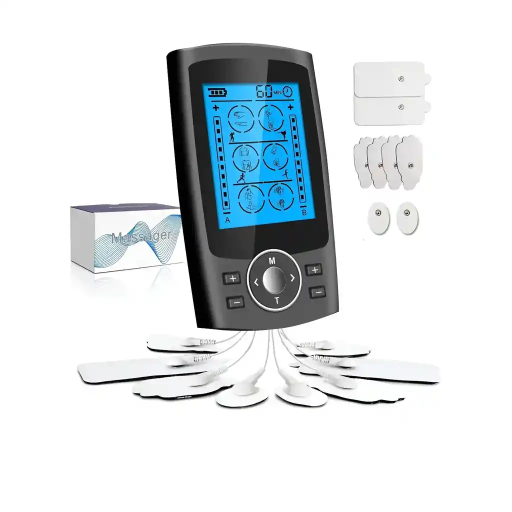 Electroestimulador Recargable Tens Ems 24 Modos 8 Pads Negro