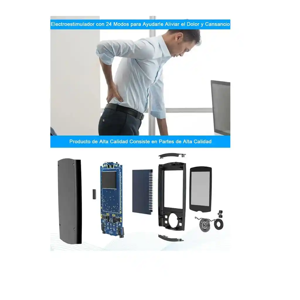Electroestimulador Recargable Tens Ems 24 Modos 8 Pads Negro