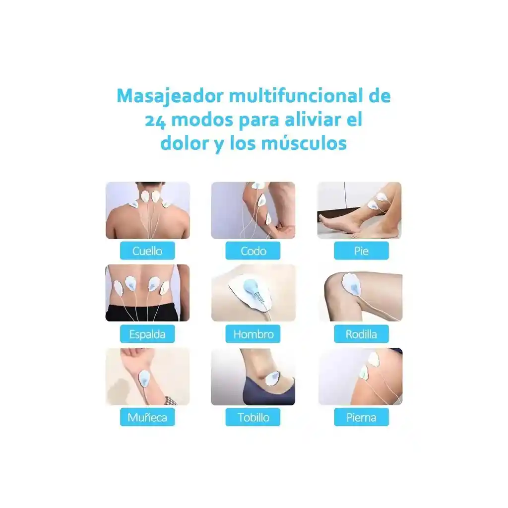 Electroestimulador Recargable Tens Ems 24 Modos 8 Pads Negro