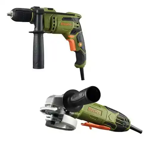 Kit Taladro Bauker 1/2-pulg 650w + Pulidora 4-1/2 820w Color Verde Frecuencia 60