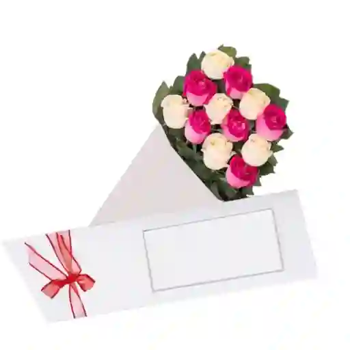 Caja 12 Rosas Blancas Y Rosadas