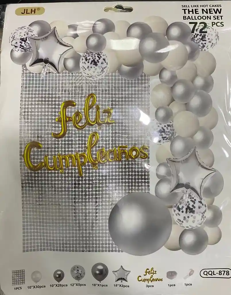 Kit De Globos En Arco Plateado Elegante – 72 Piezas