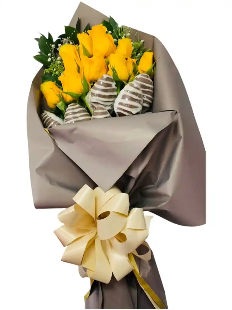 Bouquet Rosas Amarillas Y Fresas Con Chocolate