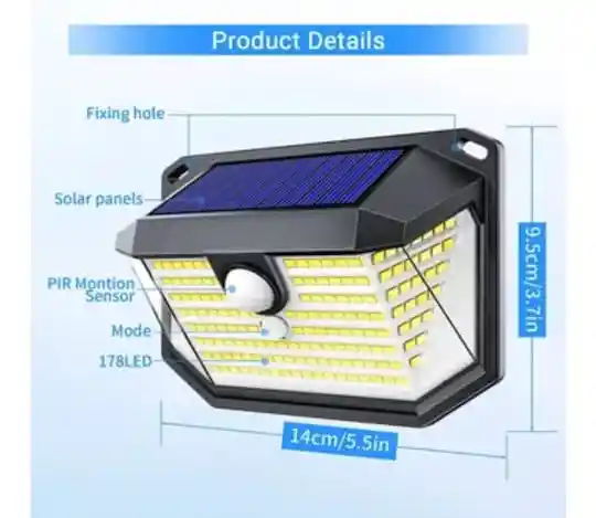 Lampara Solar Led Exterior Lampara Con Sensor Movimiento