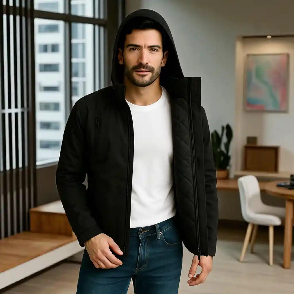 Chaqueta Impermeable Para Hombre Con Capucha Removible Orion Negra Talla M