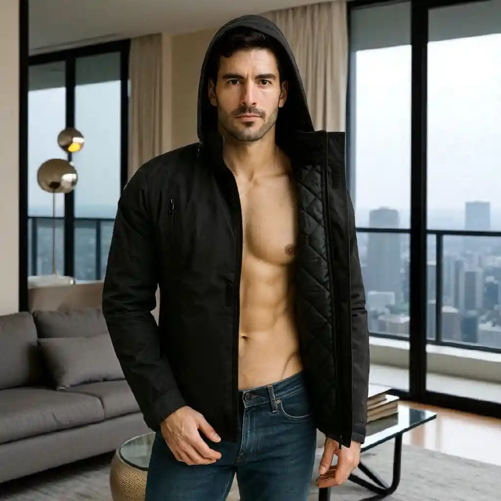 Chaqueta Impermeable Para Hombre Con Capucha Removible Orion Negra Talla M