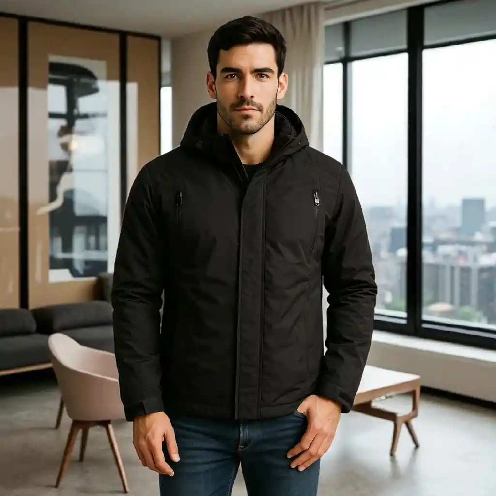 Chaqueta Impermeable Para Hombre Con Capucha Removible Orion Negra Talla M