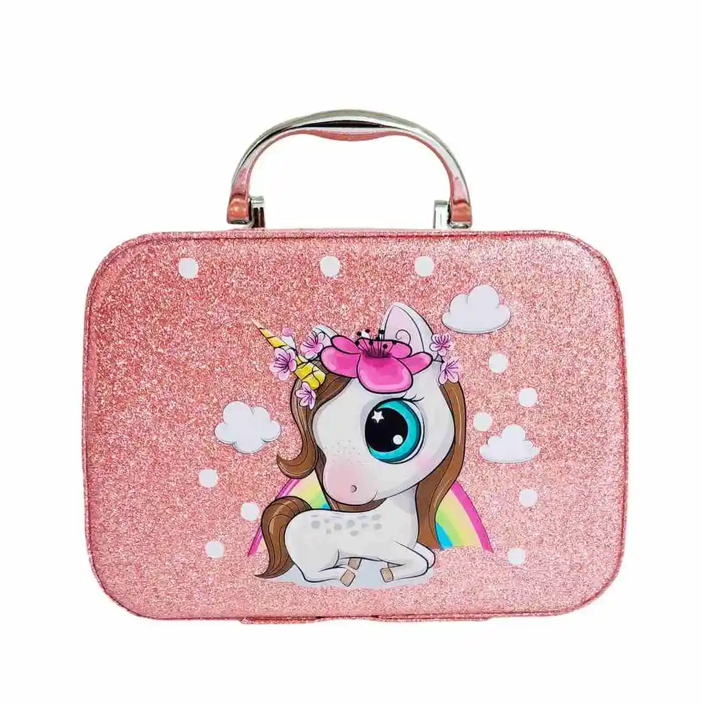 Maleta Kit De Maquillaje Unicornio Niñas Juguete Esmaltes