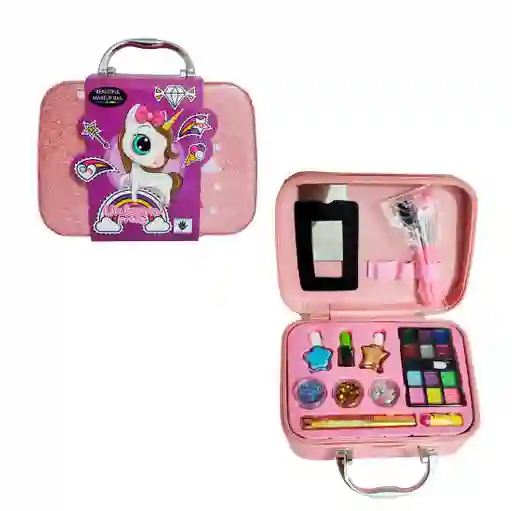 Maleta Kit De Maquillaje Unicornio Niñas Juguete Esmaltes