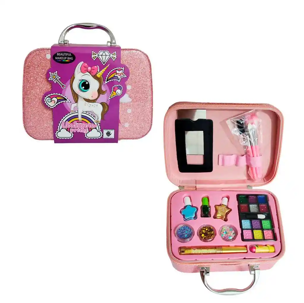 Maleta Kit De Maquillaje Unicornio Niñas Juguete Esmaltes
