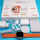 Kit Reloj Smart Watch X8 Ultra + Audífonos Inalambricos + Power Bank Color Naranja