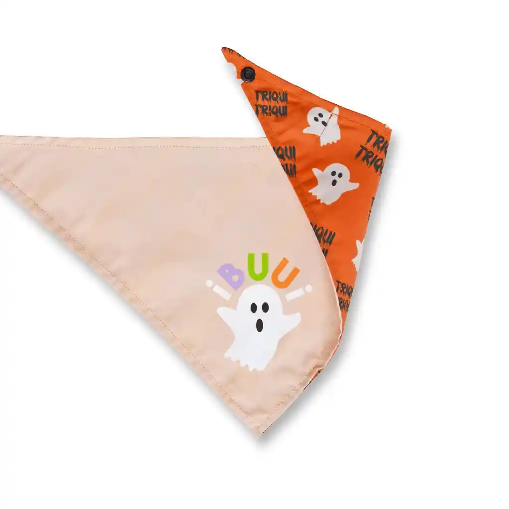 Pañoleta Xl Doble Faz Naranja Fantasmas Y Crema Buu