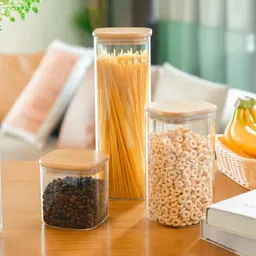 Juego De 3 Recipientes Cuadrado-herméticos De Vidrio Para Alimentos Incluye Cuchara Y Tapa