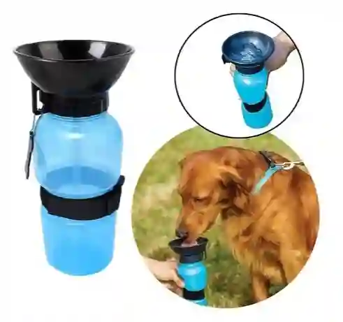Bebedero Portatil Agua Azul Chupa Para Mascota