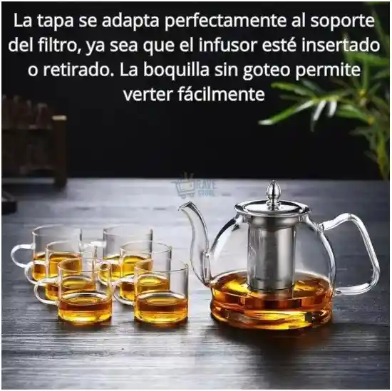 Tetera En Vidrio De 1.2 Litros Con Filtro Infusor Extraíble