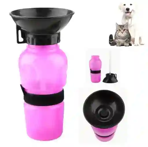 Bebedero Portatil Agua Rosado Chupa Para Mascota