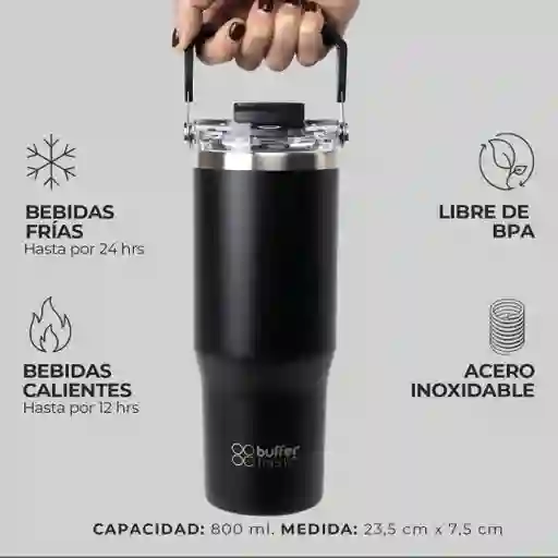 Termo Botella Termica Con Mango Buffer Acero Inoxidable Negro