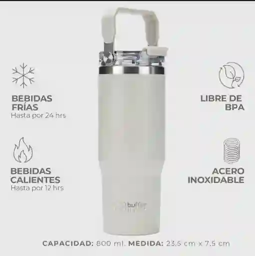 Termo Botella Termica Con Mango Buffer Acero Inoxidable Ivory Cafe Claro