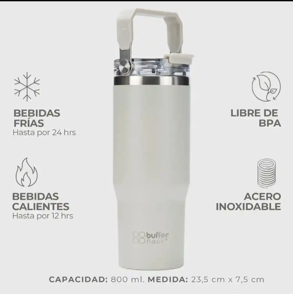 Termo Botella Termica Con Mango Buffer Acero Inoxidable Ivory Cafe Claro