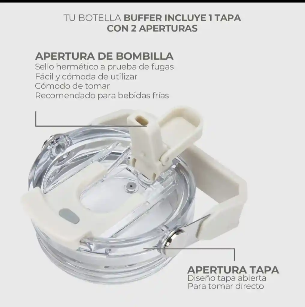 Termo Botella Termica Con Mango Buffer Acero Inoxidable Ivory Cafe Claro