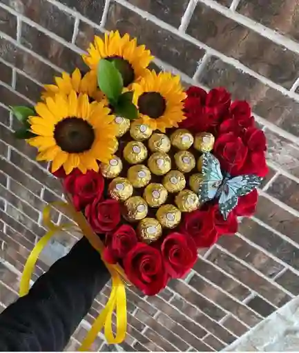 Caja De Rosas Y Girasoles