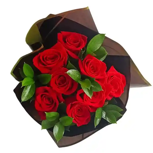 Flores Arreglo 8 Rosas Rojas En Ramo