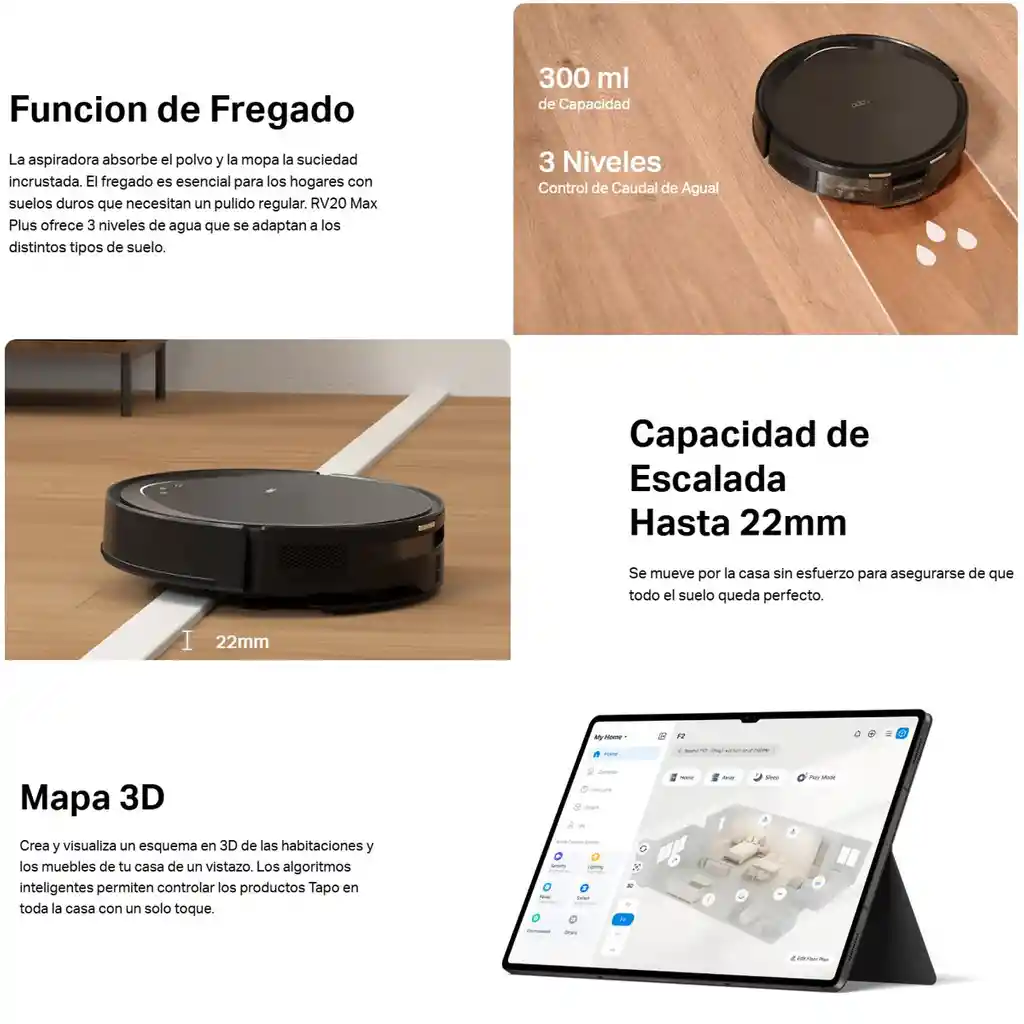 Aspiradora Robot Smart + Estación Tp-link Tapo Rv20 Max Plus