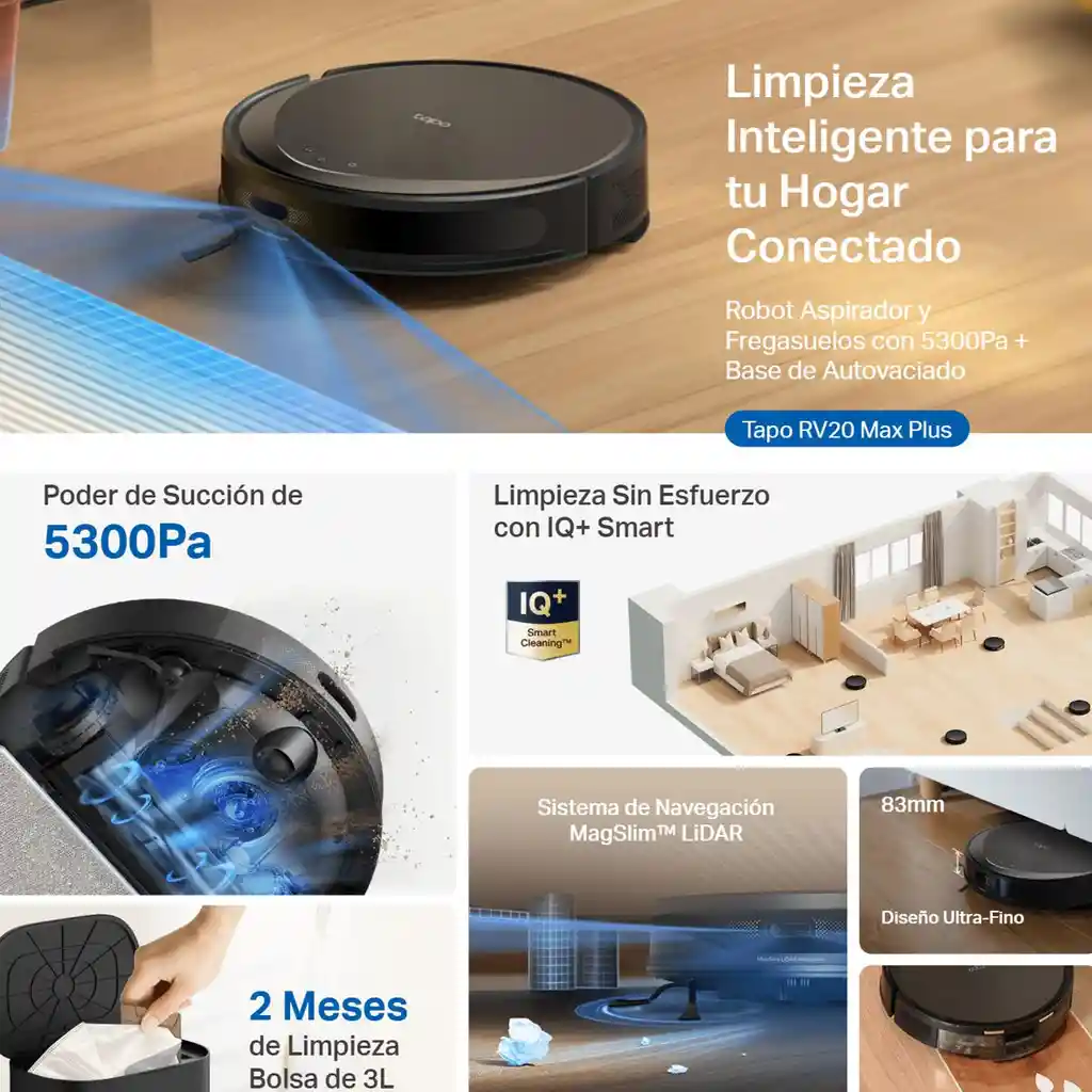 Aspiradora Robot Smart + Estación Tp-link Tapo Rv20 Max Plus