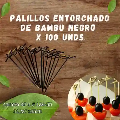 Palillos Entorchado De Bambu Negro X 100 Unds