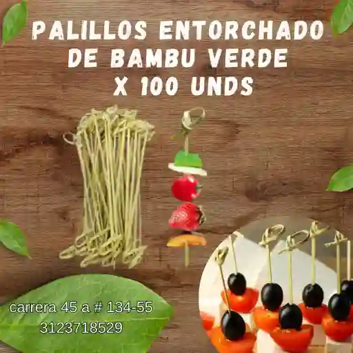 Palillos Entorchado De Bambu Verde X 100 Unds